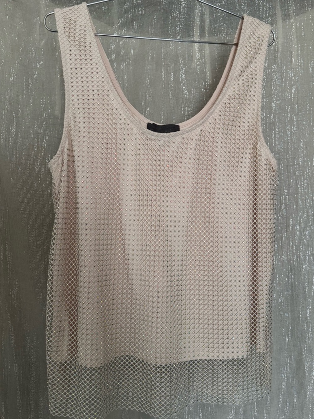Anthropologie Blush Crystal Mesh Overlay Tank Top NWT